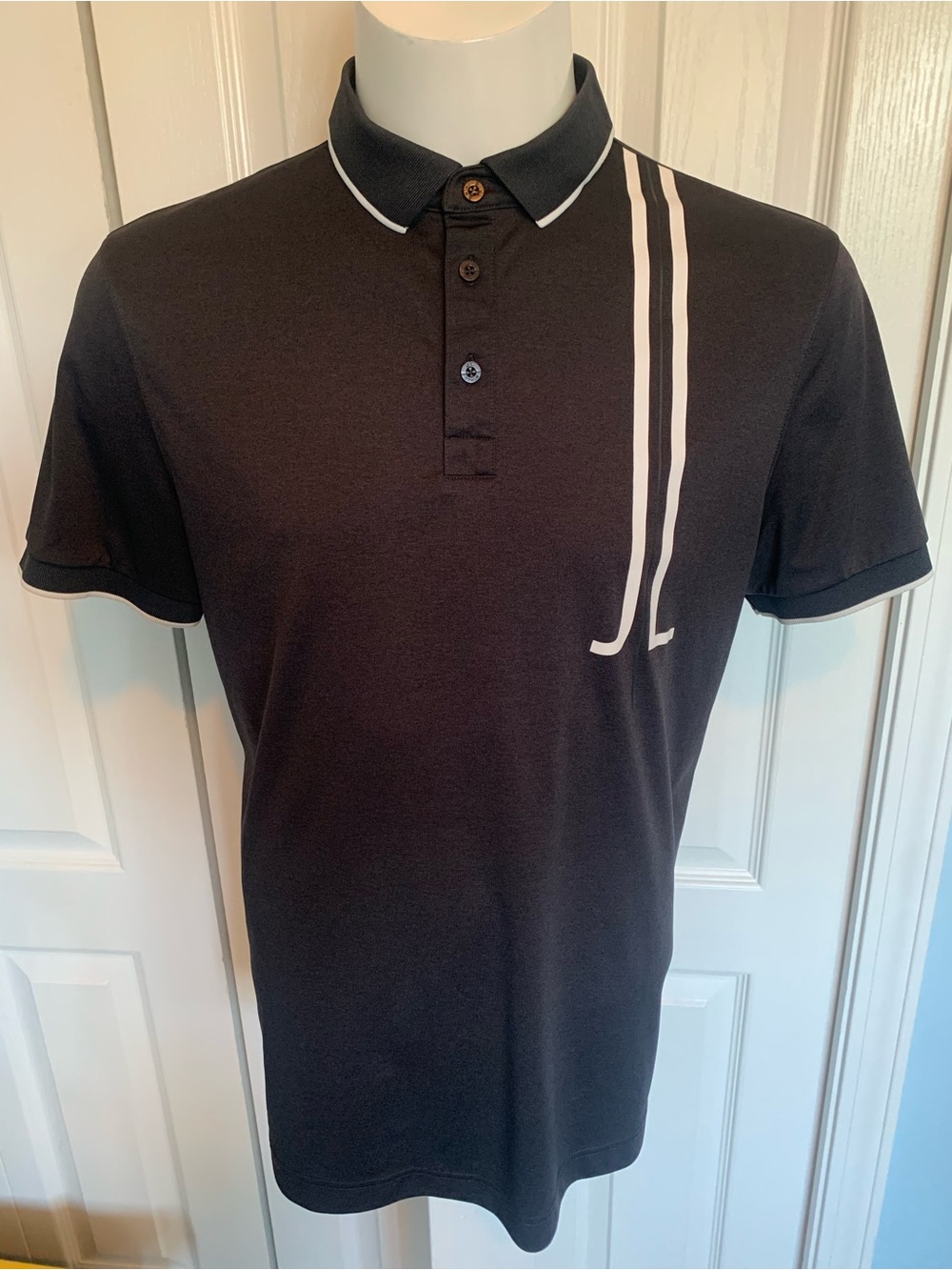Men's J. Lindeberg Black Polo Shirt with White Stripe Detail